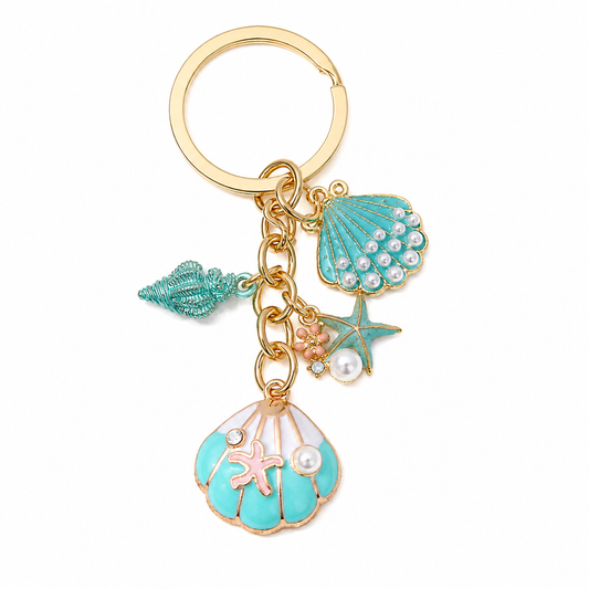 Aqua Seashell Bag Charm Keychain