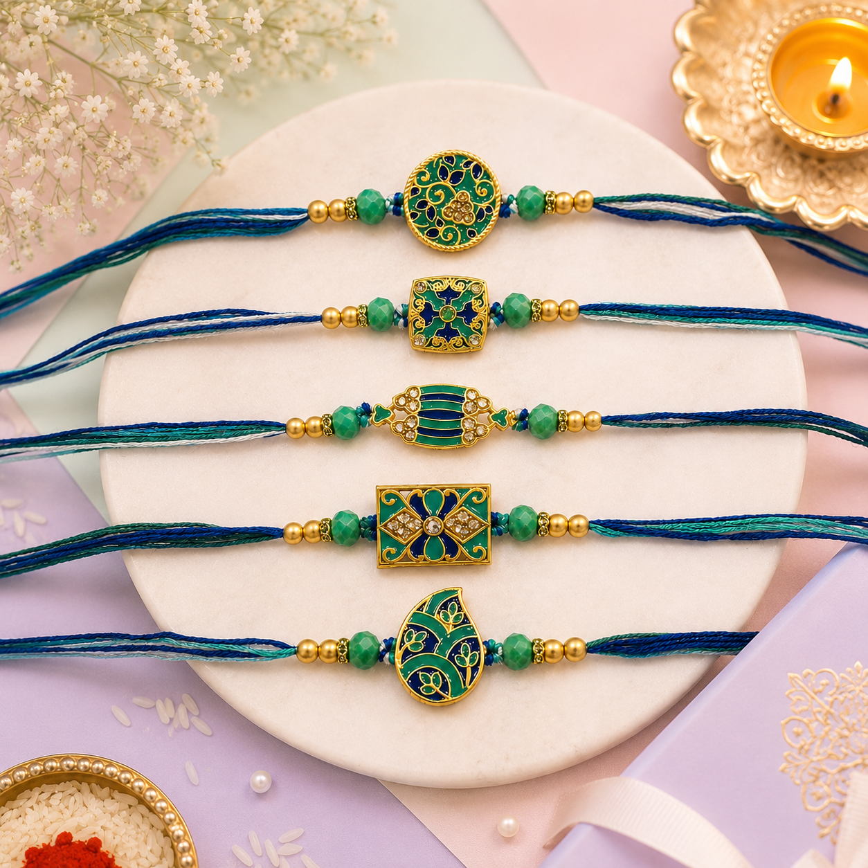 Blue Floral Meenakari Rakhi (Set of 5)