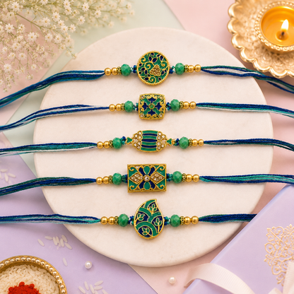 Blue Floral Meenakari Rakhi (Set of 5)