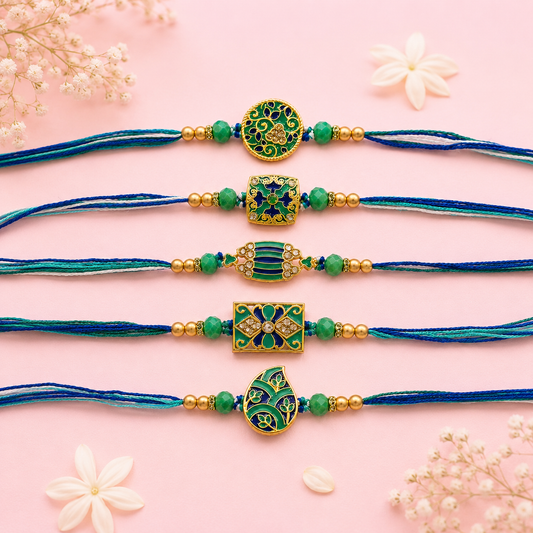 Blue Floral Meenakari Rakhi (Set of 5)