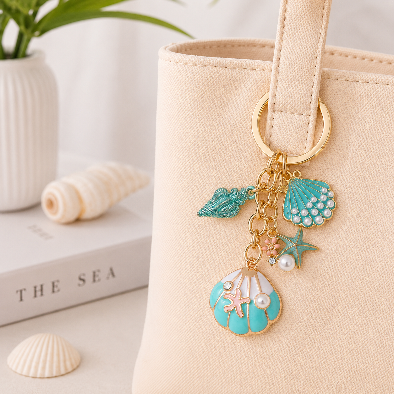 Aqua Seashell Bag Charm Keychain