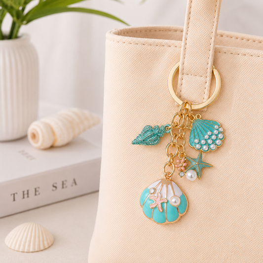 Aqua Seashell Bag Charm Keychain