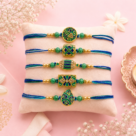 Blue Floral Meenakari Rakhi (Set of 5)