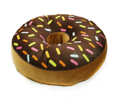 Tempting chocolate donut with a white and brown design.