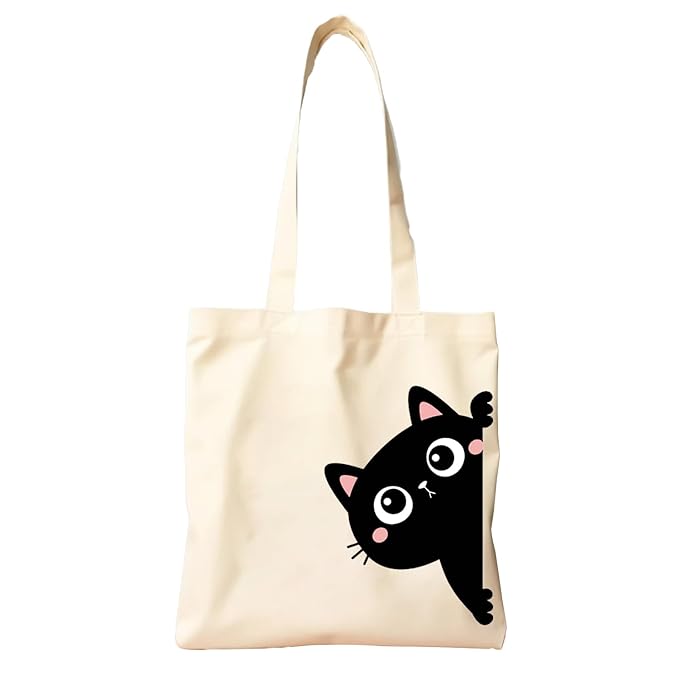 Cute cat cotton tote bag on white background