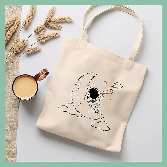 Astronaut & Moon print cotton tote bag lifestyle shoot