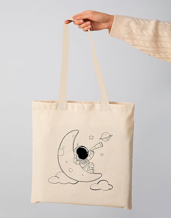 Astronaut & Moon print cotton tote bag 