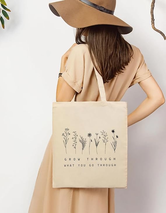 Women carrying Floral Print Cotton Tote Bags 