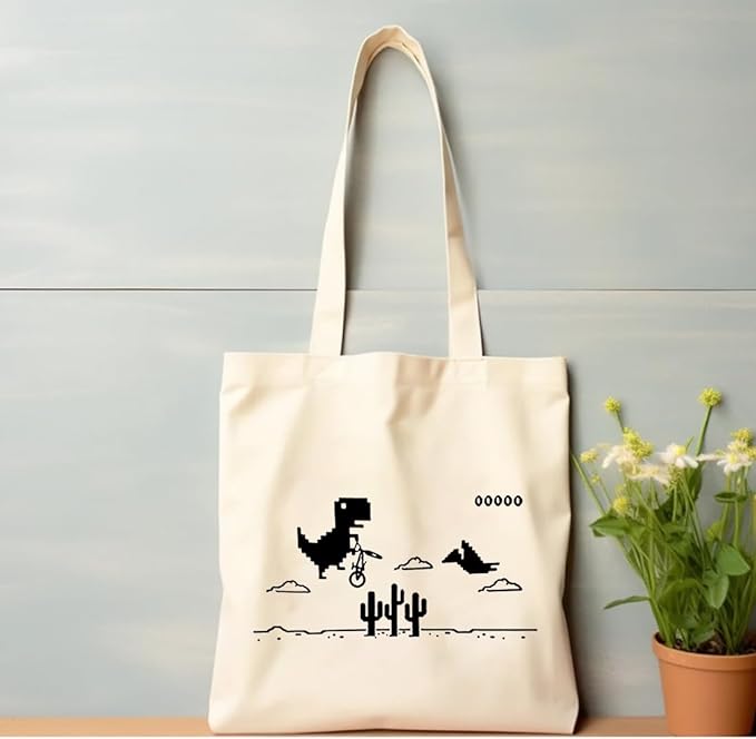 Cool dino print cotton tote bag