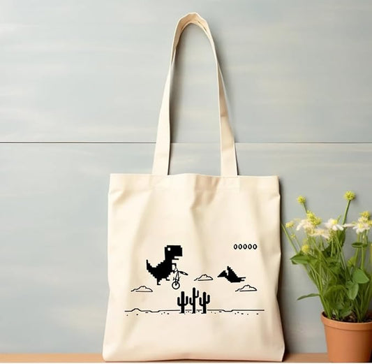 Cool dino print cotton tote bag