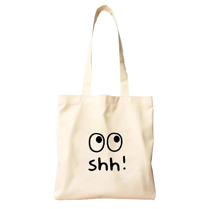 Rolling eye printed on cotton duck tote bag on white background