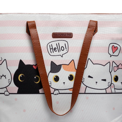  Stylish tote bag showcasing a charming cat motif, a purr-fect addition to your collection.