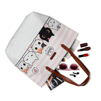 Cat-themed tote bag, ideal for carrying essentials with style and feline flair.