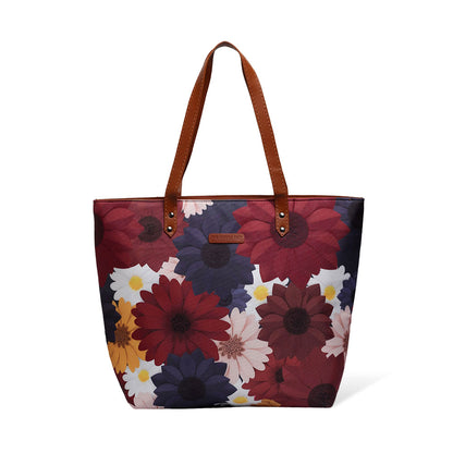 Trendy tote bag with a striking floral print, a must-have accessory for any fashion-forward individual.