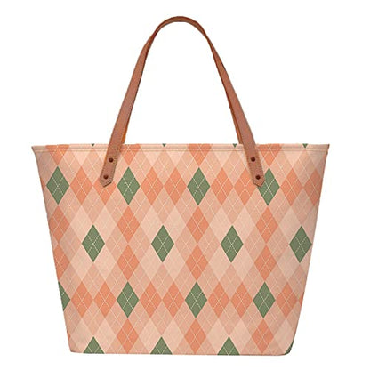Stylish women's tote bag with classic argyle pattern, perfect for everyday use.