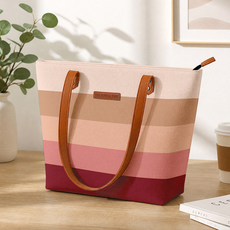 A stylish tote bag with colorful stripes, perfect for carrying all your essentials.