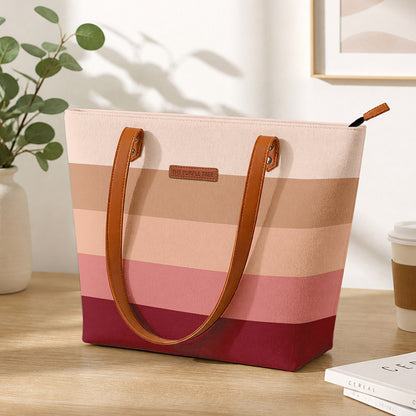 A stylish tote bag with colorful stripes, perfect for carrying all your essentials.