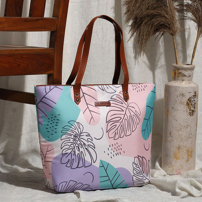 Colorful patterned large tote bag, perfect for carrying essentials on-the-go.