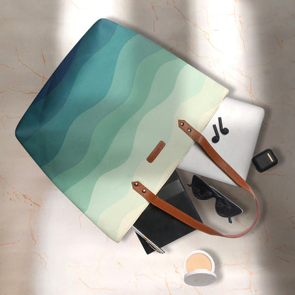  Large tote featuring cool wave pattern, ideal for carrying essentials in style.