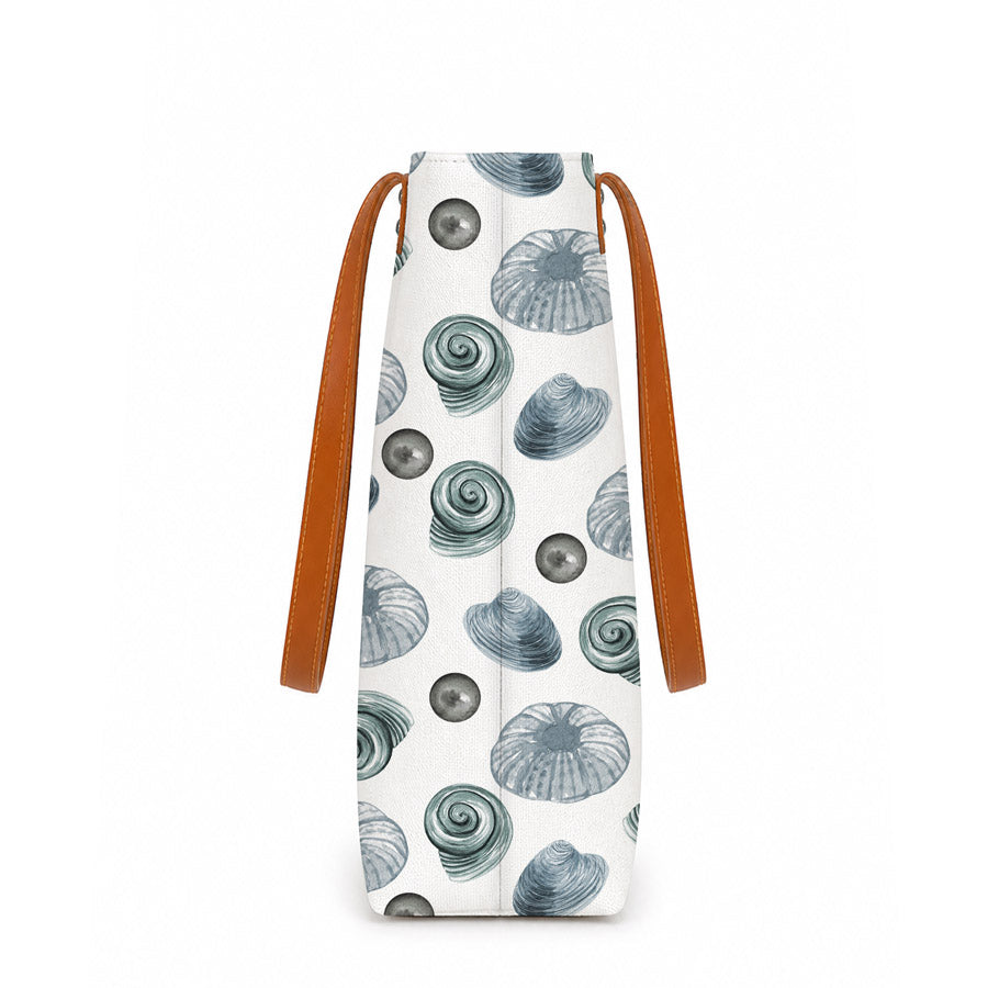 Drawstring bag with shell pattern on a white background