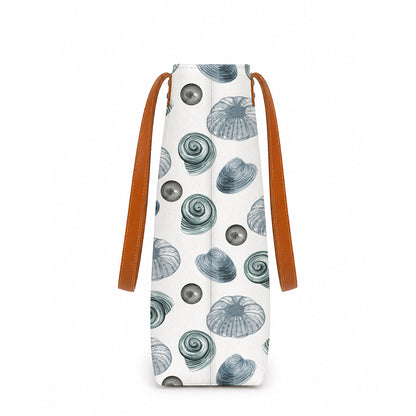 Drawstring bag with shell pattern on a white background