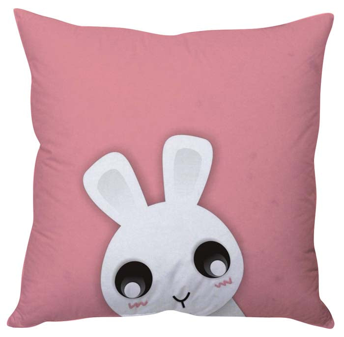 Decorative pillow featuring a cute white rabbit face design, ideal for animal lovers.
