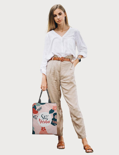 Women carrying Stay positive quote Documents holder file bag 