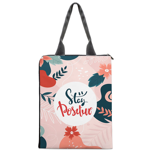 Stay positive quote Documents holder file bag front view