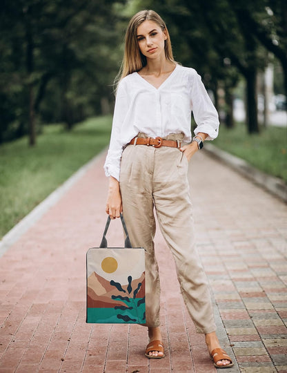 Women Carrying Documents holder file bag in Landscape boho print 