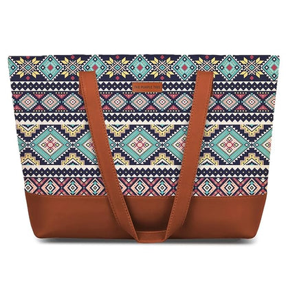  Leather tribal print tote bag with a trendy brown handle, perfect for adding flair to any outfit.