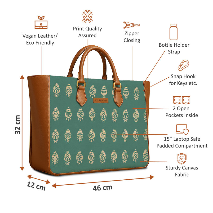 Teal Motif Vegan Leather Handbag