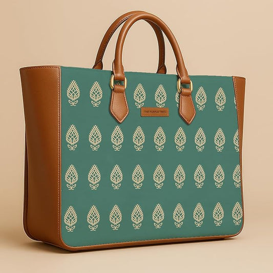 Teal Motif Vegan Leather Handbag