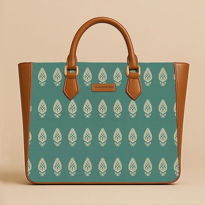 Teal Motif Vegan Leather Handbag