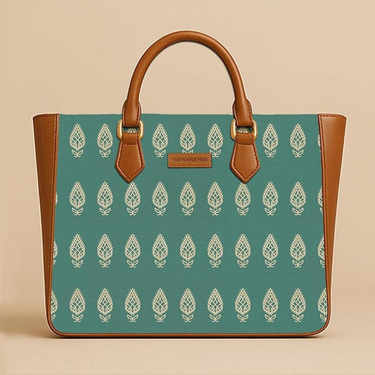 Teal Motif Vegan Leather Handbag
