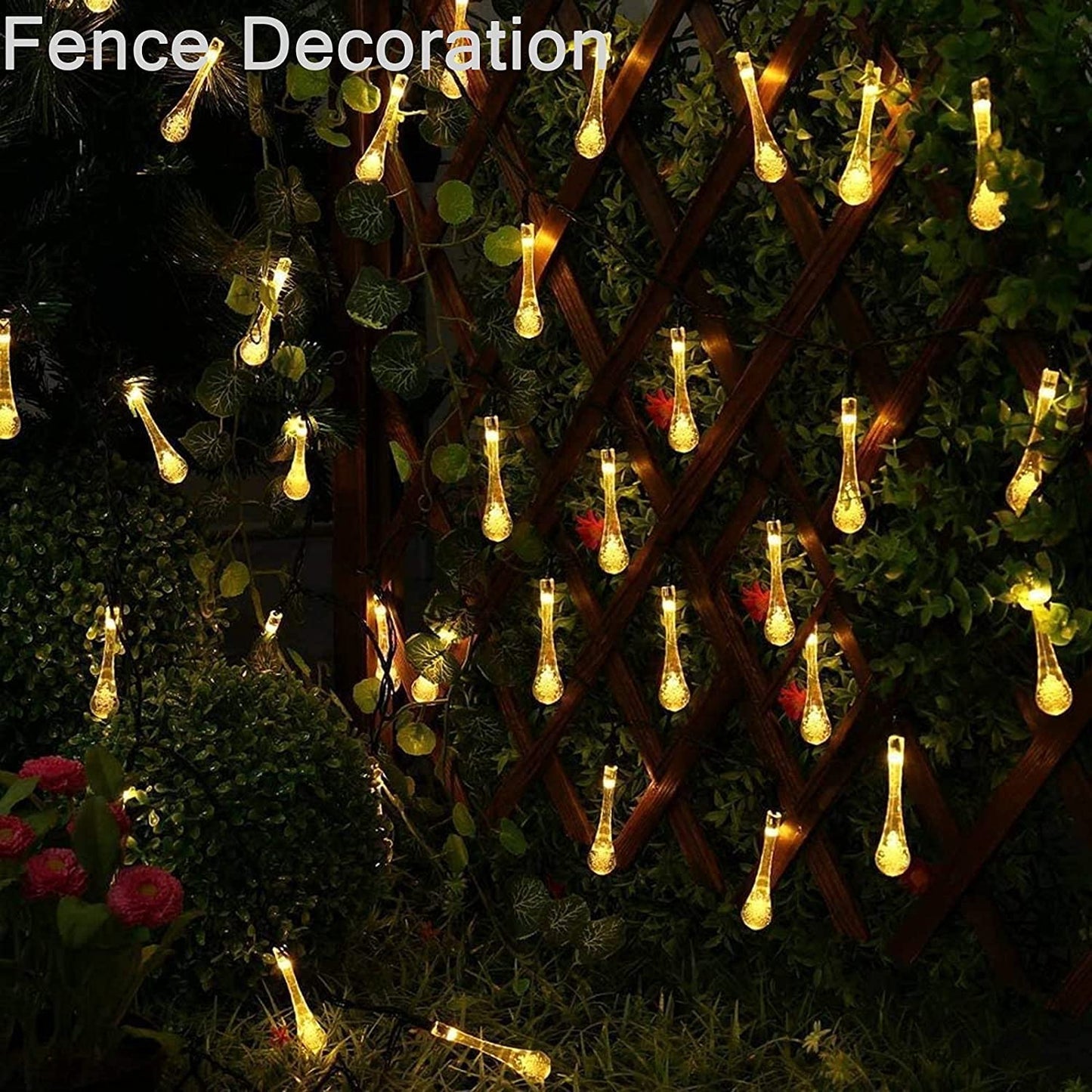 Glass drops emitting light in a stunning arrangement.