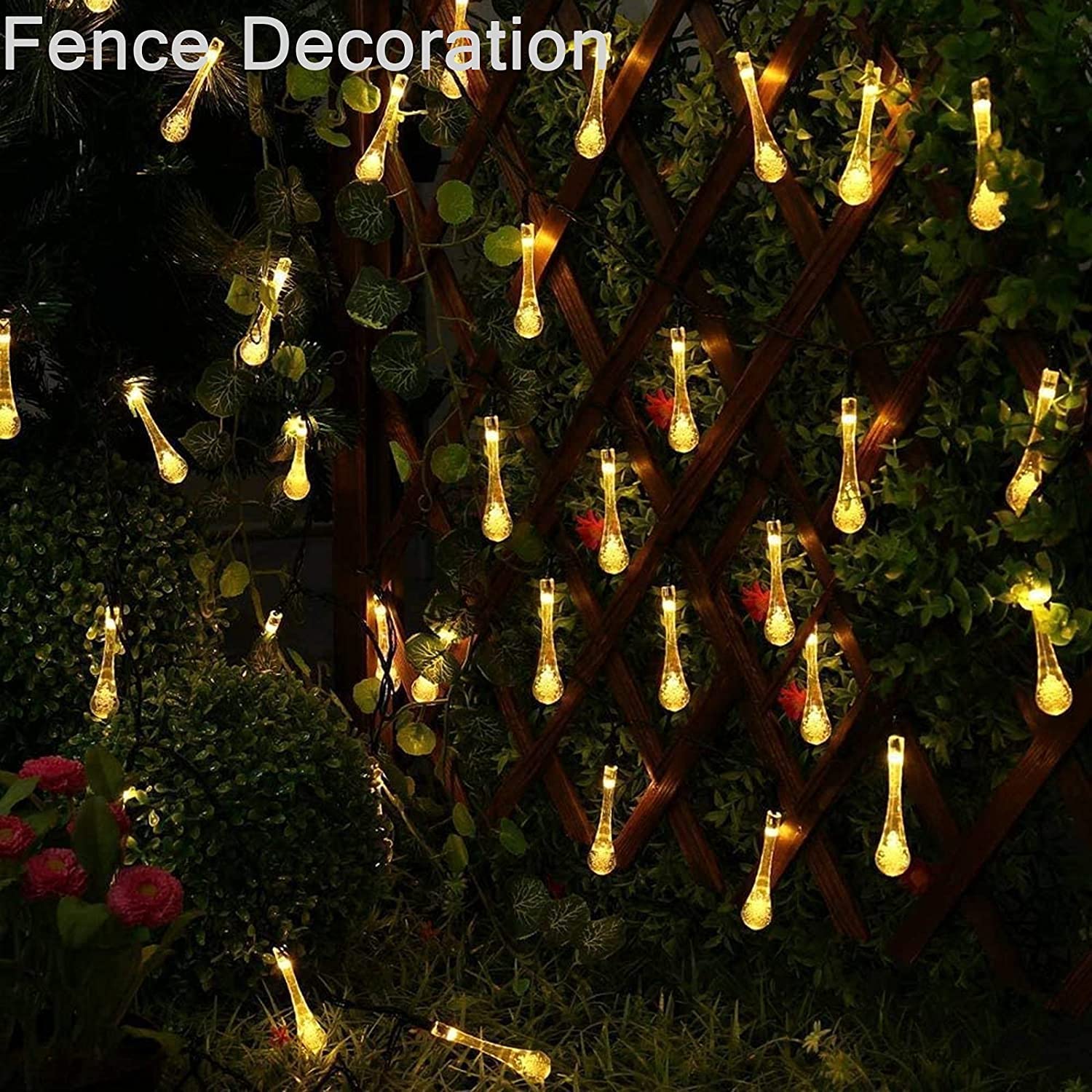 Glass drops emitting light in a stunning arrangement.