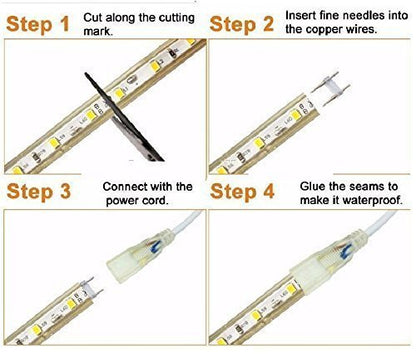 Flexible rope light with yellow LEDs shining.