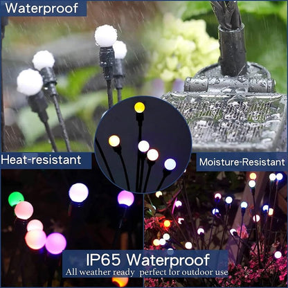 Vibrant solar garden lights creating a magical ambiance with their colors.