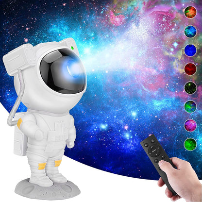 Person holding remote control next to space toy.