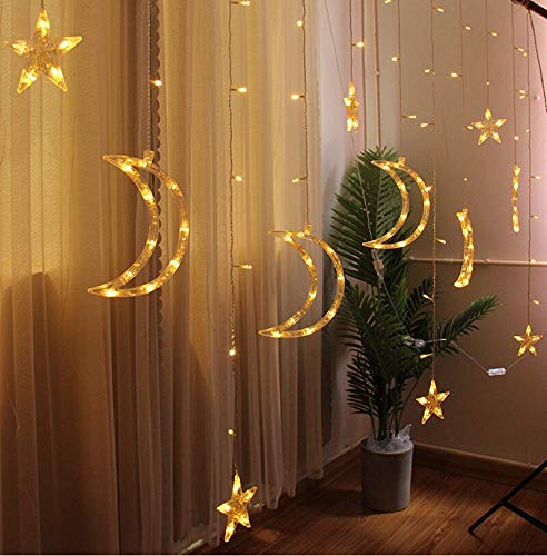A serene room embellished with a string of stars and crescents, contributing to a dreamy and tranquil setting.