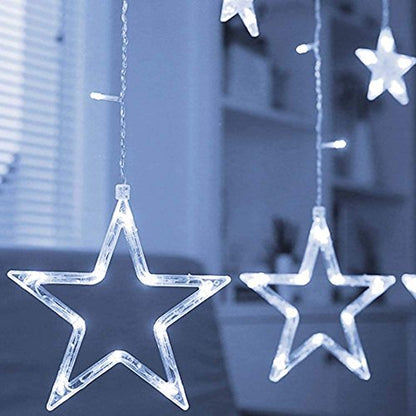 An enchanting display of 12 star-shaped LED lights, designed to illuminate and beautify home interiors.