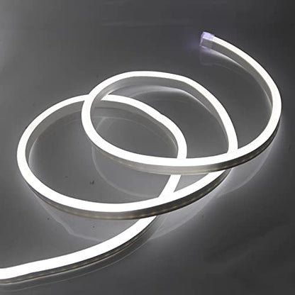 A white LED strip radiating light against a solid black background, illustrating a bold contrast and a sleek, modern look.