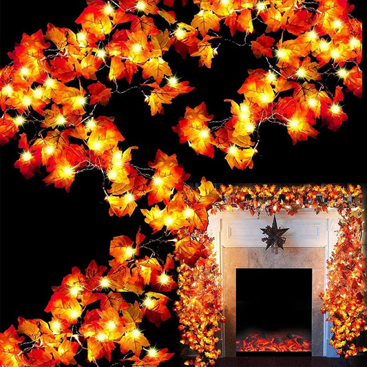 Gold Fabric Autumn Maple Leaf Decorative Light