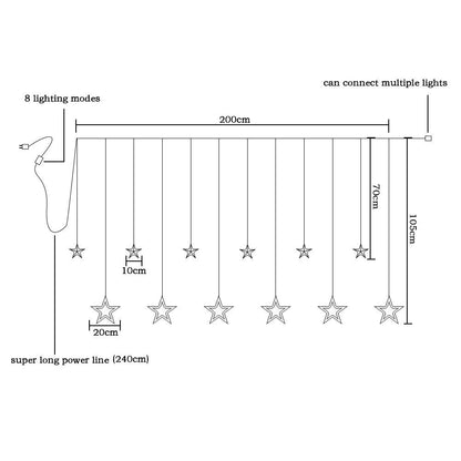 Transform your space with a stunning blue star curtain featuring delicate hanging lights.