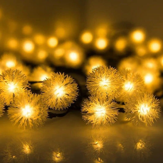 Festive string of white Christmas lights