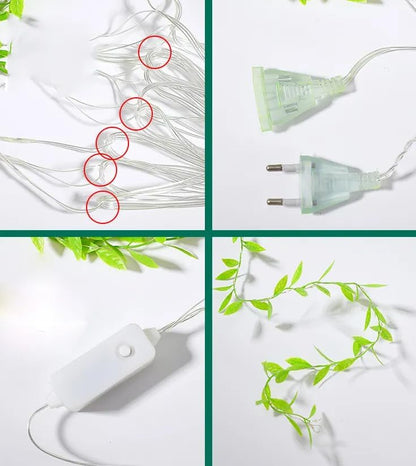  Luxurious green curtain featuring sparkling lights for a glamorous look.