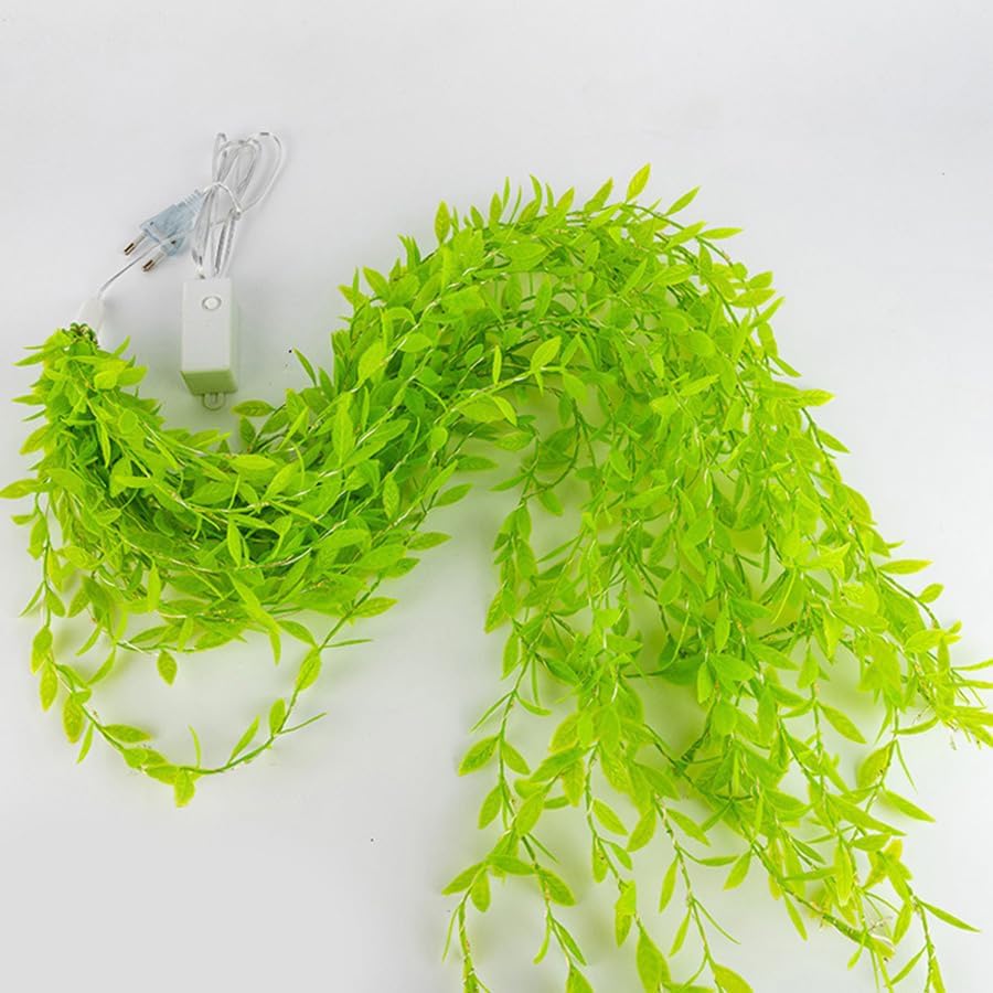 Elegant green curtain with dainty lights for a charming ambiance.
