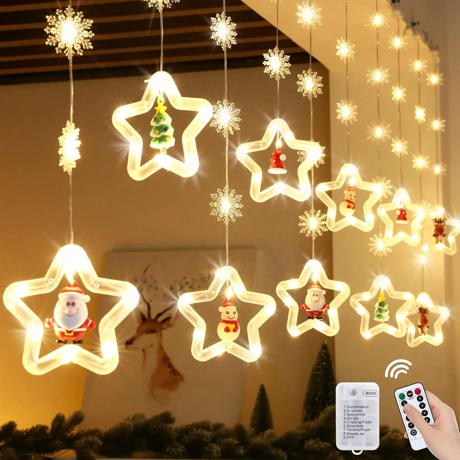 A string of Christmas lights with a remote control, adding a festive touch to your holiday decorations.