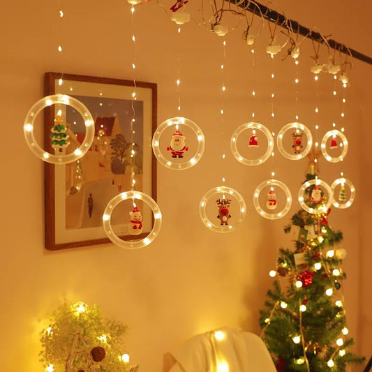 Plastic Christmas Santa Ring Curtain Led Lights