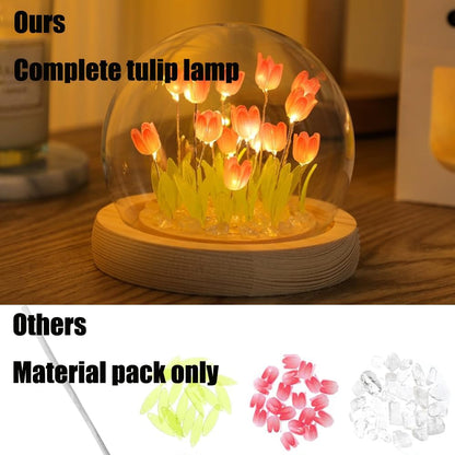 A decorative glass dome housing a selection of lively flowers, creating a stunning centerpiece that celebrates floral beauty.
